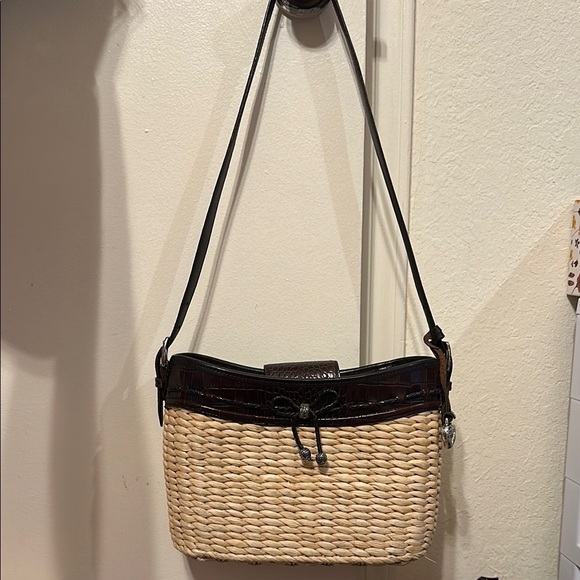 Brighton Woven Wicker Straw & Leather Shoulder Bag Crossbody Purse w/ Dust Bag - Picture 3 of 13